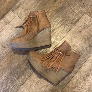 Sbicca Brown Wedge Boots with Fringe